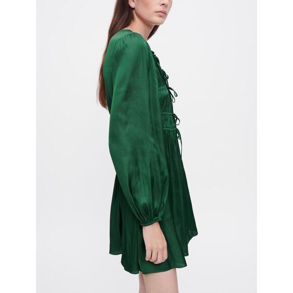 Maje Green Shirred Satin Holiday Mini Dress size 36/4 US $375 - Picture 3 of 12